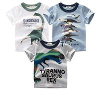 NautySaurs Lot de 3 t-shirts d'été à manches courtes pour garçons de 1 à 6 ans, Ensemble dinosaure 03, 4 ans