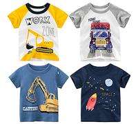 NautySaurs Lot de 4 T-shirts à manches courtes pour garçons de 1 à 7 ans, 02 - Ensemble pelleteuse, 5 ans