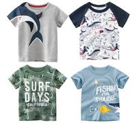 NautySaurs Lot de 4 T-shirts à manches courtes pour garçons de 1 à 7 ans, 03 - Ensemble requin, 5 ans