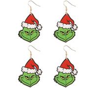 NAUZE Lot de 2 paires de boucles d'oreilles pendantes de Noël Grinch - Vert - Style punk - Monstre vert - Pour femmes et filles, Zinc