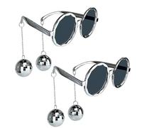 NAUZE Lot de 2 paires de lunettes de soleil disco funky avec pendentif chaîne argentée des années 70, lunettes disco pour femmes et filles, cadeaux de fête pour fête sur le thème disco