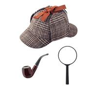 NAUZE Lot de 3 accessoires de déguisement de détective avec loupe, pipe et chapeau de Deerstalker victorien Sherlock pour Halloween