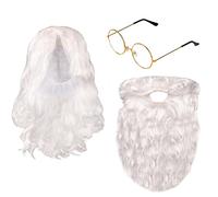 NAUZE Perruque de Père Noël et barbe avec lunettes dorées, perruque de Noël et barbe blanche pour déguisement de Père Noël