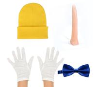 NAUZE Pinocchio Kit de déguisement 4 pièces avec chapeau jaune, nœud papillon bleu, gants blancs et nez long animal Accessoires de cosplay pour enfants Halloween
