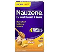 Nauzene Soulagement des maux d'estomac et des nausées avec du gingembre, soulagement en 4 minutes, saveur miel et gingembre, 42 ct