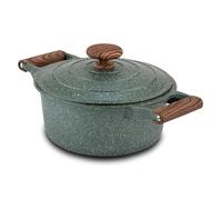 Nava Omega Cocotte en fonte d'aluminium avec revêtement anti-adhésif en pierre avec couvercle Vert Ø 20 cm