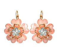 Navachi - Boucles d'oreilles à levier plaqué or 18 carats avec cristaux blancs et fleurs en émail en forme de bouquet, Cristal Plastique