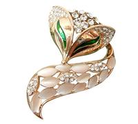 Navachi Broche en forme de tête de renard en plaqué or 18 carats et cristal opale, Cristal, Opale