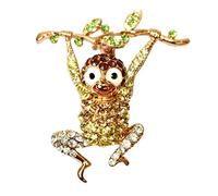 Navachi Broche singe multicolore plaqué or 18 carats avec cristaux, Zinc Cristal Zinc