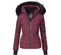 Navahoo Adele Veste d'hiver pour Dame avec Une Capuche en Fausse Fourrure Noire Bordeaux XS