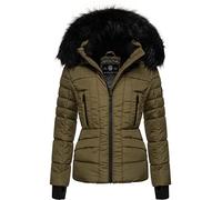 Navahoo Adele Veste d'hiver pour Dame avec Une Capuche en Fausse Fourrure Noire Vert Militaire XL