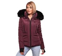 Navahoo B361 Veste d'hiver doublée chaude en fourrure synthétique pour femme - Veste d’hiver matelassée - Rouge - X-Small