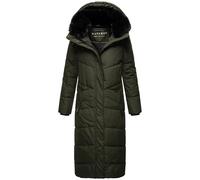 Navahoo Manteau d'hiver chaud matelassé extra long pour femme avec capuche amovible qui attire tous les regards XIV XS-5XL, Vert olive foncé, L