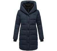 Navahoo Manteau d'hiver chaud matelassé pour femme avec capuche et col en polaire amovible XS à XXL, bleu marine, M