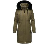 Navahoo Manteau d'hiver long et chaud pour femme avec fourrure synthétique et capuche (les deux amovibles) Sauveur par temps froid 14 XS à 3XL, Olive Forest, L