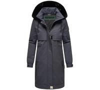 Navahoo Manteau d'hiver long et chaud pour femme avec fourrure synthétique et capuche (tous les deux amovibles) Sauveur par temps froid 14 XS à 6XL, bleu marine, XL