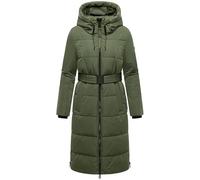 Navahoo Manteau d'hiver long pour femme - Manteau matelassé chaud avec capuche et ceinture - Brume d'automne - 14 XS-3XL, pin olive, S