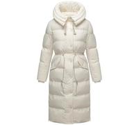 Navahoo Manteau d'hiver long pour femmes, manteau matelassé chaud avec un mélange de matériaux tendance et une grande capuche Knusperherz 14, du XS au 3XL, blanc cassé, M