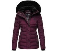 Navahoo Milianaa Veste d'hiver matelassée chaude pour femme avec capuche amovible en fourrure synthétique Tailles XS à 3XL, aubergine, XL
