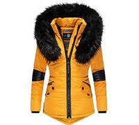 Navahoo Nirvana Veste d'hiver pour Dame avec Une Capuche en Fausse Fourrure Noire Jaune20 S