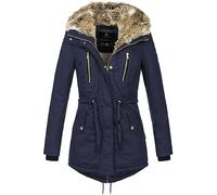 Navahoo Parka d'hiver chaud pour femme, longue veste d'hiver en fourrure de style teddy B648a, bleu marine, L