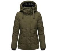 Navahoo Veste d'hiver chaude matelassée pour femme avec capuche et col en fourrure synthétique amovible Dites oui XIV S-3XL, Vert olive foncé, L