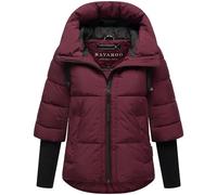Navahoo Veste d'hiver moderne pour femme - Veste matelassée chaude avec capuche et manches en maille côtelée - Cœur lotus XIV XS-3XL, vin, XXL