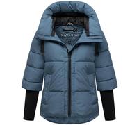 Navahoo Veste d'hiver moderne pour femme - Veste matelassée chaude avec capuche et manches en maille côtelée - Cœur lotus XIV XS-3XL, Vieux bleu, XXL