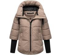 Navahoo Veste d'hiver moderne pour femme - Veste matelassée chaude avec capuche et manches en maille côtelée - Cœur lotus XIV XS-3XL, Taupe/gris, L
