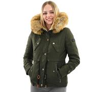Navahoo Veste d'hiver pour femme (XS-XXL) - Extérieur 100 % coton - Intérieur en polaire Teddy - Fourrure synthétique amovible - Veste chaude pour femme B643, vert, S