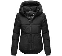 Navahoo Veste d'hiver pour femmes, veste matelassée courte avec détails réfléchissants, capuche ajustable et col montant Lachperle XIV XS-XXL, Noir , XL
