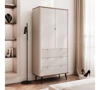 NAVANI Armoire 90 cm Armoire 2 portes avec 3 tiroirs Armoire penderie Cachemire + noyer Armoire de rangement Multi-usages Poignées