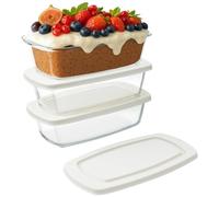 Navaris 3x Plat à Four - Recipient Rectangulaire en Verre avec Couvercle - Moule a Gateau Cake et Pain - Contenant Polyvalent - Préparation des Repas et Conservation des Plats Cuisinés