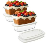 Navaris 4x Plat à Four - Recipient Rectangulaire en Verre avec Couvercle - Moule a Gateau Cake et Pain - Contenant Polyvalent - Préparation des Repas et Conservation des Plats Cuisinés