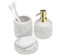 Navaris Accessoire Salle de Bain Blanc - 3 Accessoires avec Porte Brosse à Dents Distributeur Savon Support Savon Céramique - Deco Ensemble Salle de Bain Gobelet Brosse a Dent