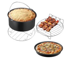 Navaris Accessoires Compatible avec Air Fryer - 4x Accessoires pour Friteuses à Air en Acier Compatible avec Philips Moulinex Ninja Tefal - Moule Cake Pizza Support Grille Brochettes