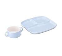 Navaris Assiette divisée - Lot 1x Bol Soupe Ø 10,8 cm et 1x Assiette Plate Snack Sandwich avec 3 Compartiments portions 27,5 x 24,2 cm en grès