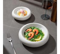 Navaris Assiettes Creuses de Table - Lot Assiette Creuse avec 1x Assiette à Dessert 16,5 cm et 1x Bol a Pate 21,5 cm - Set Vaisselle Moderne Bol Poke Bowl Salade Pates Italienne Bo Bun - Blanche