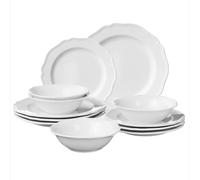 Navaris Assiettes Service de Table 4 Personnes - Ensemble Service Vaisselle en Porcelaine Blanc - Lot avec 4x Assiette Plate 4x Assiette Creuse et 4x Bol - Set Services de Table Complet