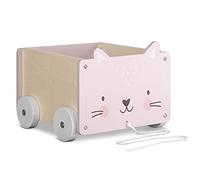 Navaris Bac à Jouet - Boîte Rangement 25,5 x 24 x 20 cm - Jouets Peluches Accessoires pour Enfant Bébé - 4 roulettes - Design Chat - 5,5 L