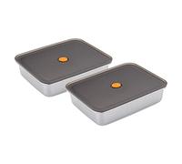 Navaris Bac de Cuisson INOX - 2X Plat rectangulaire avec Couvercle verrouillable 23,5 x 19 x 5,7 cm - Cuisson Four 220°C gratin Marinade Viande