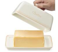 Navaris Beurrier en grès - Récipient pour beurre en grès 20,5 x 12,5 x 9,5 cm avec couvercle - Boîte à beurre frigo congélateur micro-ondes