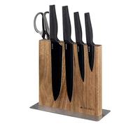 Navaris Bloc à Couteaux magnétique - aimanté Double Face en Bois d'acacia - Range de Cuisine Vide - Support Vertical, Marron