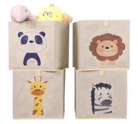 Navaris Boîte de rangement 4x - Cube de rangement pour jouets et peluches - Rangement pliable polyvalent pour organiser les chambres d'enfants - Conteneur pliable avec tissu imprimé animalier