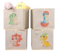 Navaris Boîte de rangement 4x - Cube de rangement pour jouets et peluches - Rangement pliable polyvalent pour organiser les chambres d'enfants - Bac pliable avec motif dinosaure en tissu