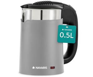 Navaris Bouilloire de voyage - Mini bouilloire électrique inox 1100W 0,5 L avec 2 tasses en plastique - Protection contre ébullition à vide
