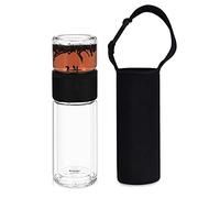 Navaris Bouteille à Thé en Verre - Théière en Verre Borosilicate avec Filtre Infuseur en Inox - Gourde Étanche avec Housse pour Transport - 240mL