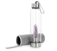 Navaris Bouteille d'eau en Verre - Gourde 500ml avec Pierre précieuse améthyste pour énergiser l'eau - Bouteille en Verre sans BPA avec Sacoche