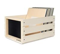 Navaris Caisse de rangement en bois pour disques vinyles - Boîte en bois avec tableau noir - Peut contenir jusqu'à 80 disques LP - Naturel