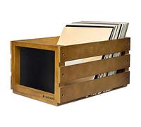 Navaris Caisse de rangement pour disques vinyles en bois avec tableau noir - Peut contenir jusqu'à 80 disques LP - Marron foncé